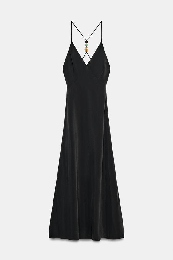 Robe midi à bretelles ornées de pierres