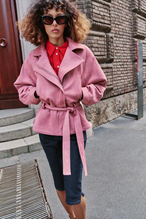 Blouson effet suédine avec ceinture