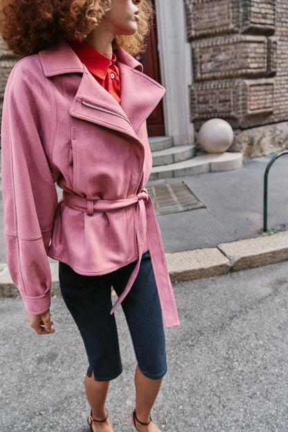 Blouson effet suédine avec ceinture