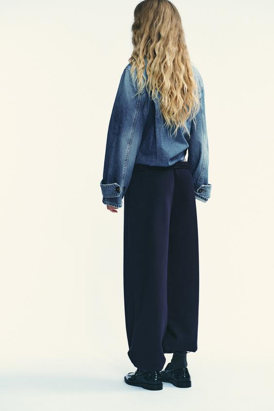 Pantalon basique en molleton, coupe droite et bas réglable