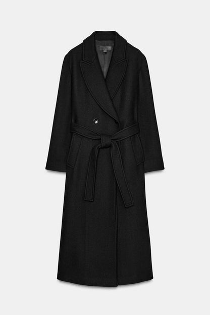 Manteau long en laine avec ceinture