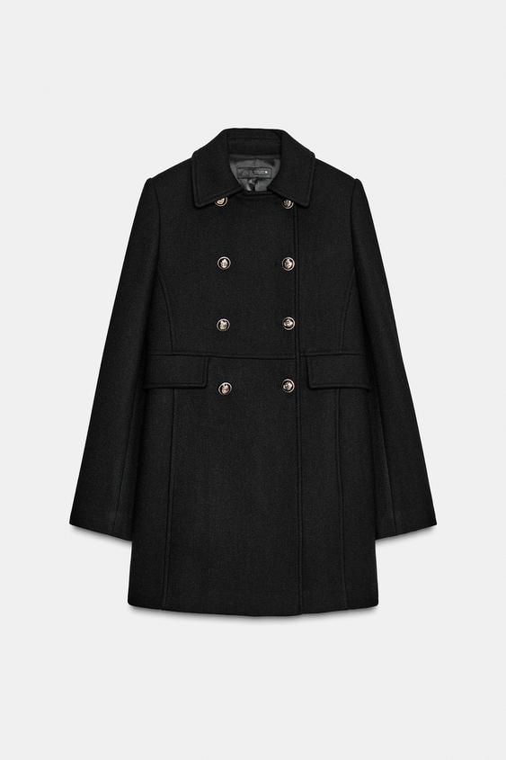 Manteau court croisé en laine