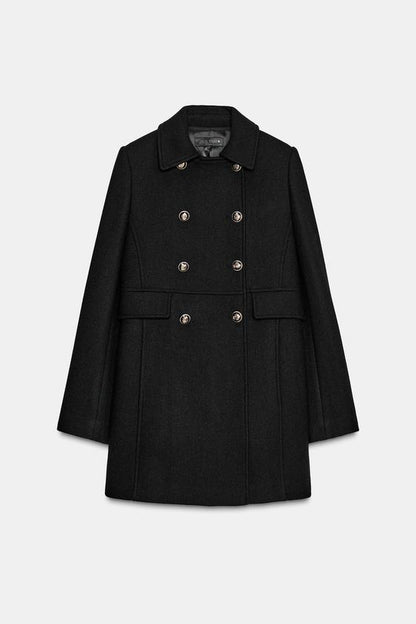 Manteau court croisé en laine