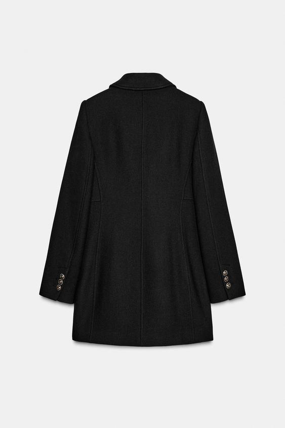 Manteau court croisé en laine