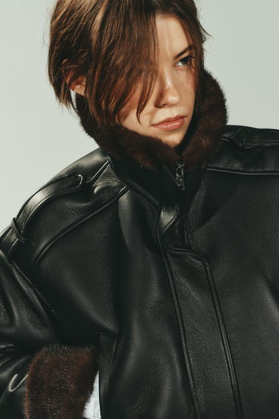 Blouson bomber double-face effet cuir