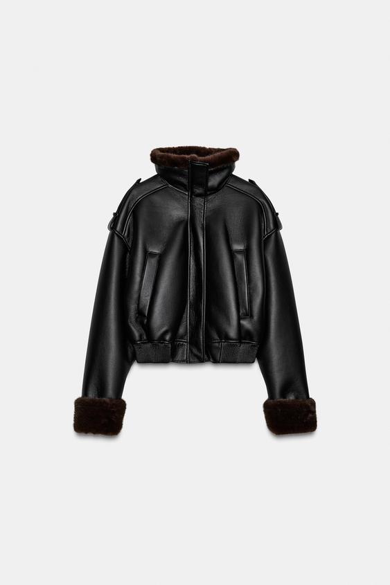 Blouson bomber double-face effet cuir