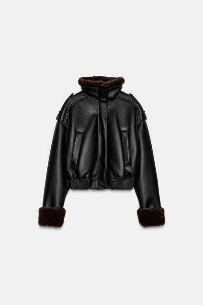 Blouson bomber double-face effet cuir