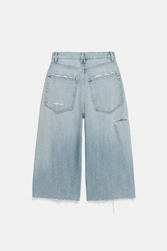Jorts en denim TRF déchiré, taille mi-haute