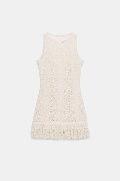 Robe courte au crochet à franges