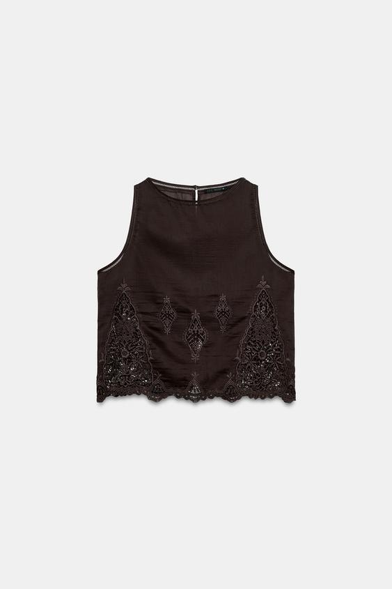 Top brodé à entre-deux