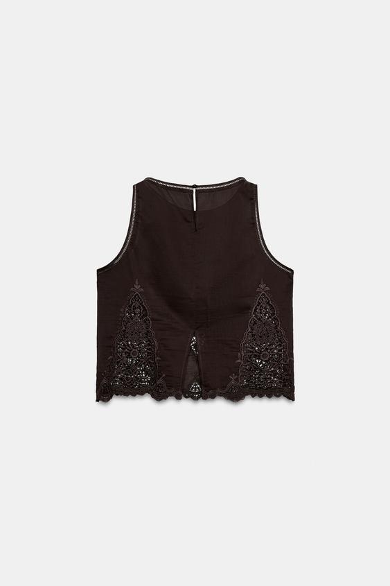 Top brodé à entre-deux