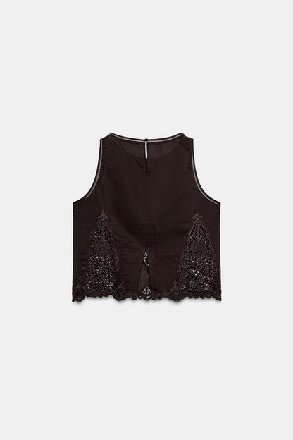 Top brodé à entre-deux