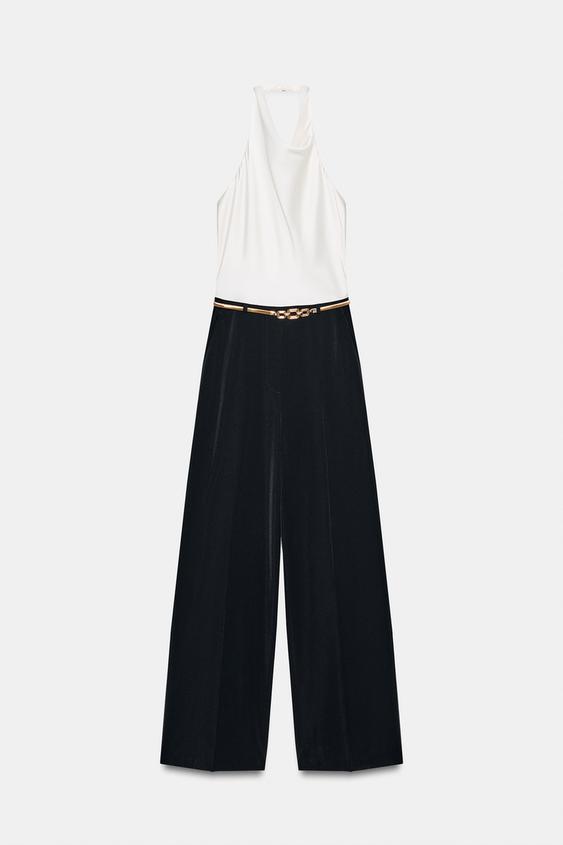 Combinaison longue dos-nu avec ceinture