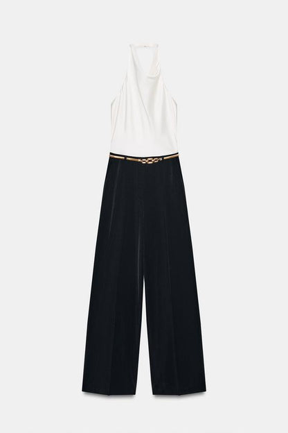 Combinaison longue dos-nu avec ceinture