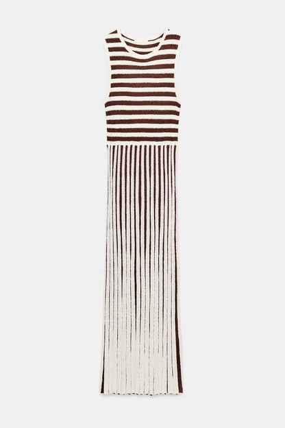 Robe longue à rayures plissée texturée