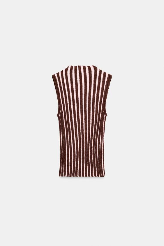 Top sans manches à rayures texturé