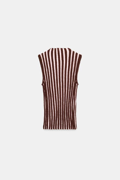 Top sans manches à rayures texturé