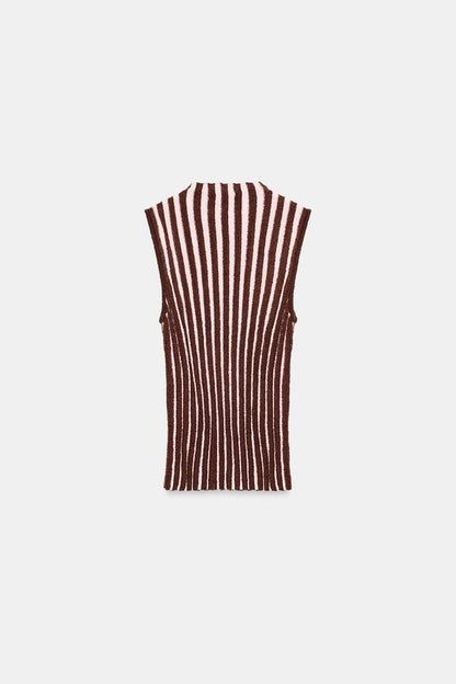 Top sans manches à rayures texturé