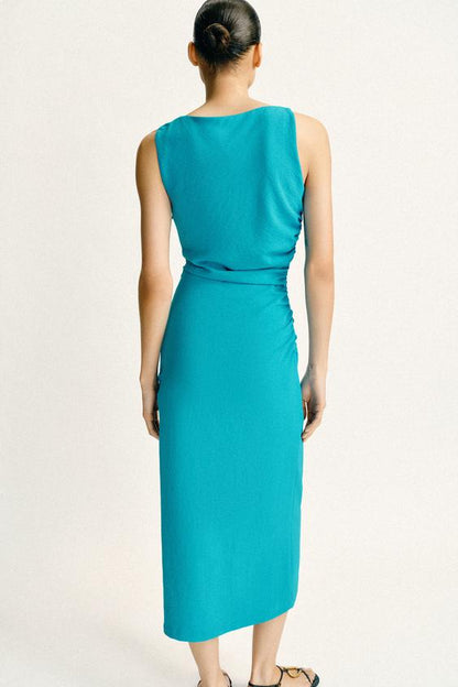 Robe midi drapée à application dorée