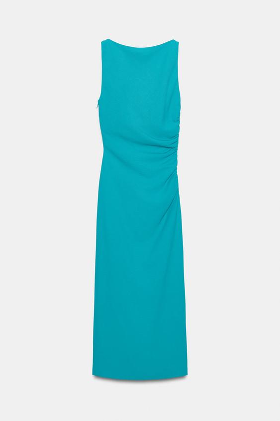 Robe midi drapée à application dorée
