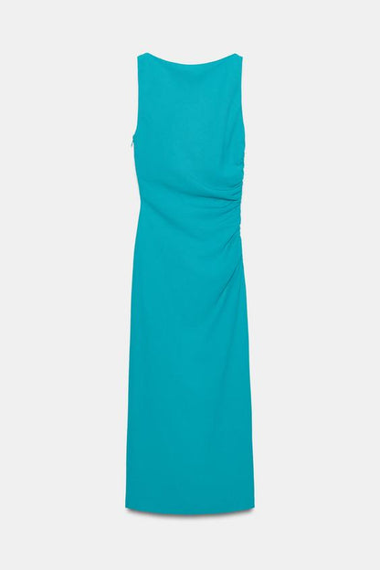 Robe midi drapée à application dorée