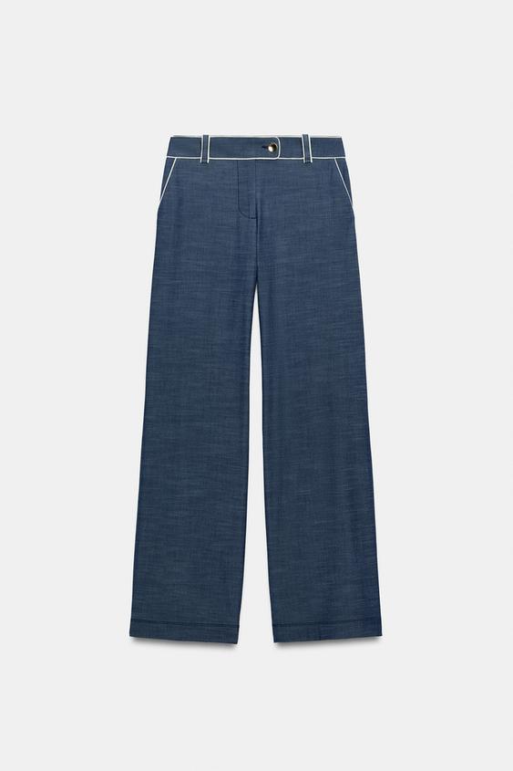 Pantalon large à passepoils contrastés