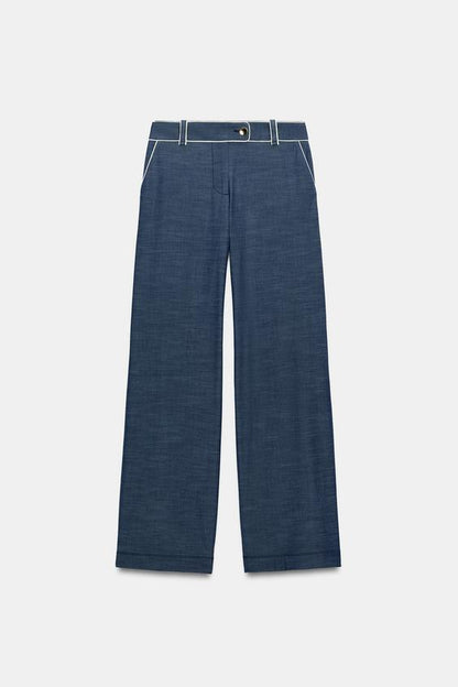 Pantalon large à passepoils contrastés