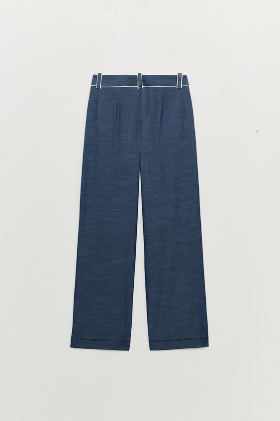 Pantalon large à passepoils contrastés