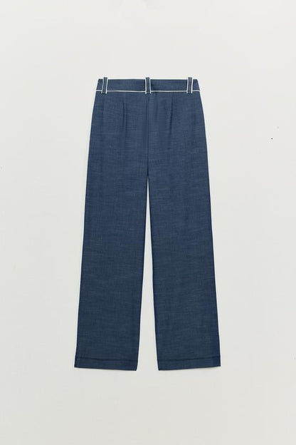 Pantalon large à passepoils contrastés