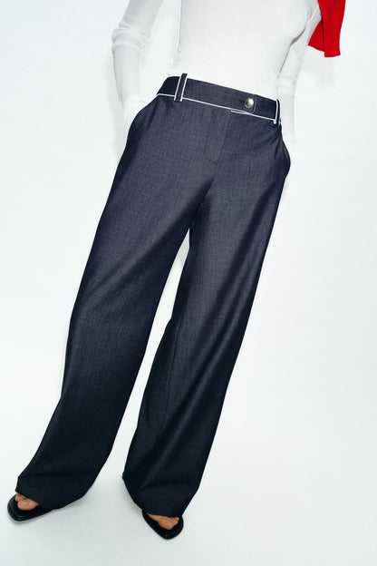 Pantalon large à passepoils contrastés