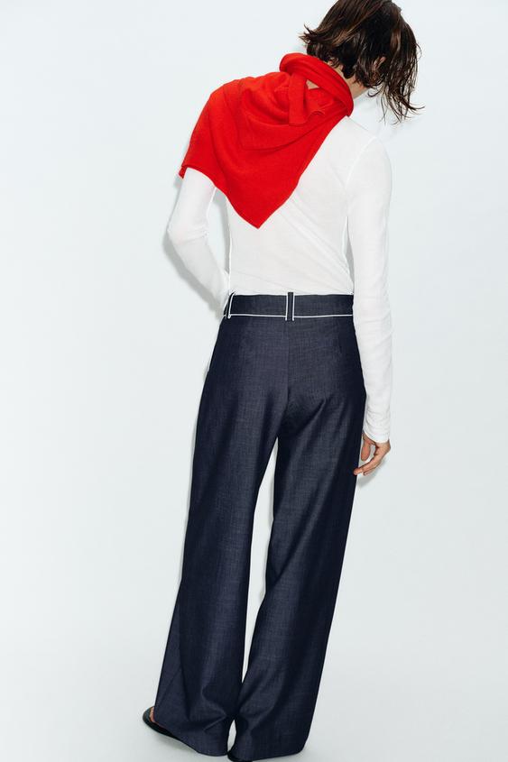 Pantalon large à passepoils contrastés