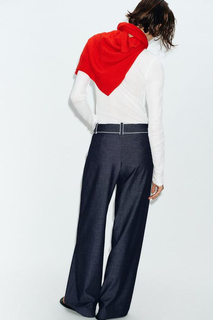 Pantalon large à passepoils contrastés