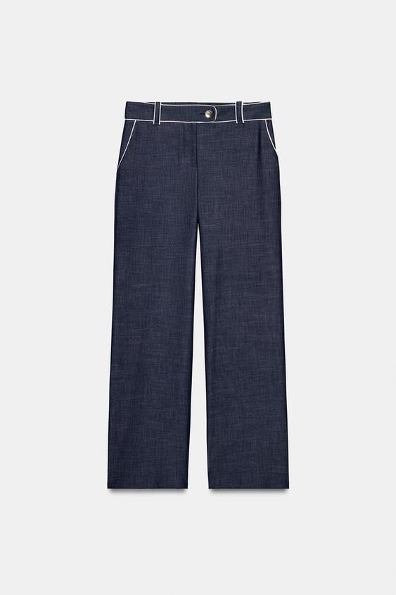 Pantalon large à passepoils contrastés