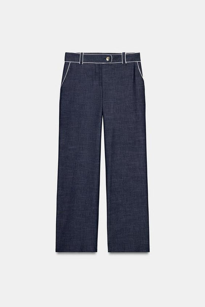 Pantalon large à passepoils contrastés
