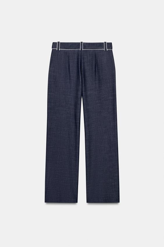 Pantalon large à passepoils contrastés
