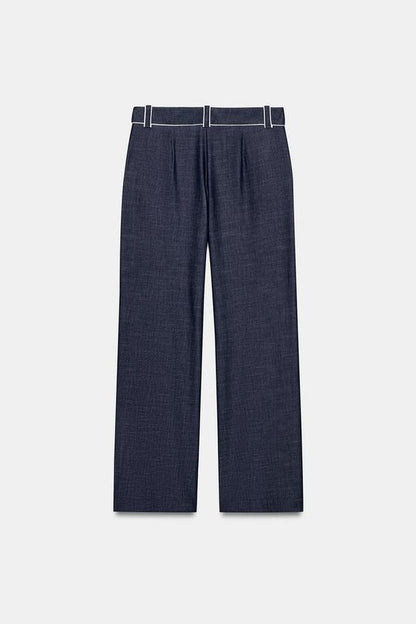 Pantalon large à passepoils contrastés