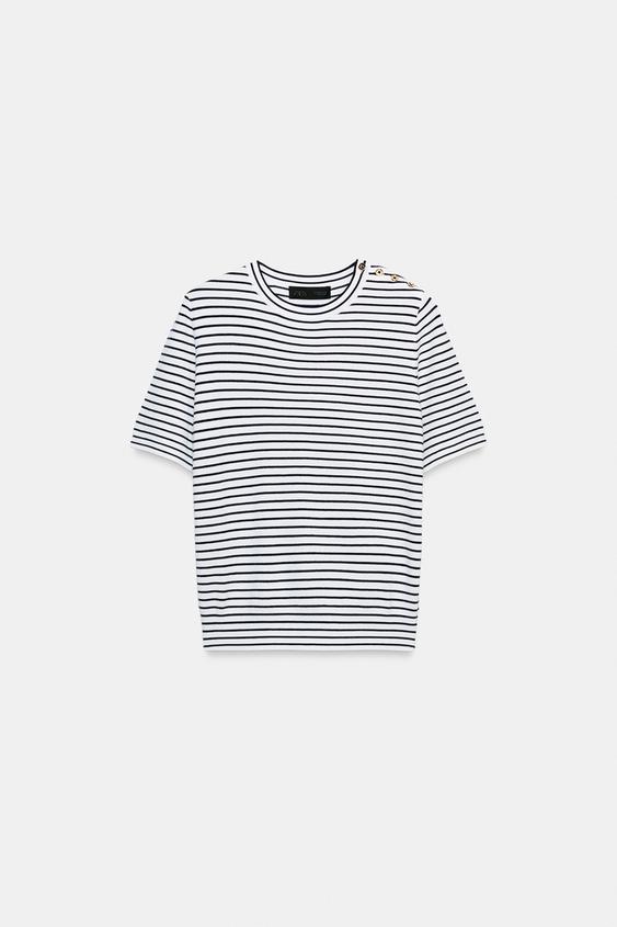 Pull en maille à rayures à manches courtes