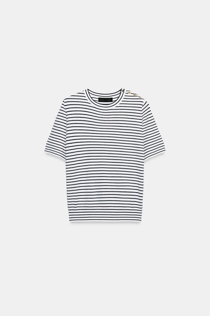 Pull en maille à rayures à manches courtes