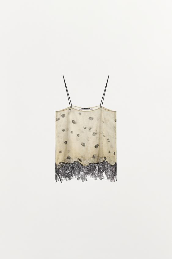 Top lingerie imprimé à détails en dentelle