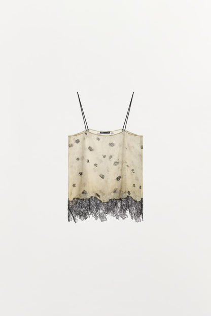 Top lingerie imprimé à détails en dentelle