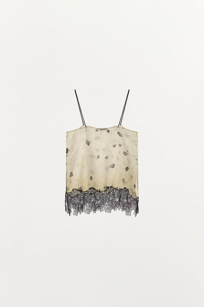 Top lingerie imprimé à détails en dentelle