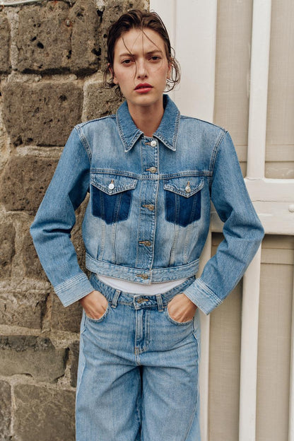 Blouson Z1975 court contrasté en denim