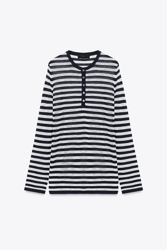Pull à rayures à boutons
