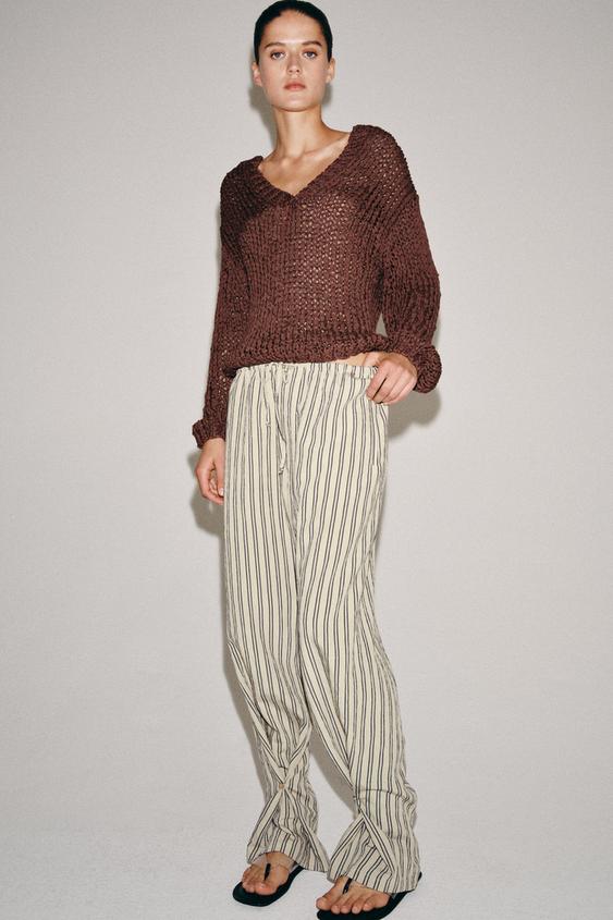 Pantalon droit à rayures ZW Collection