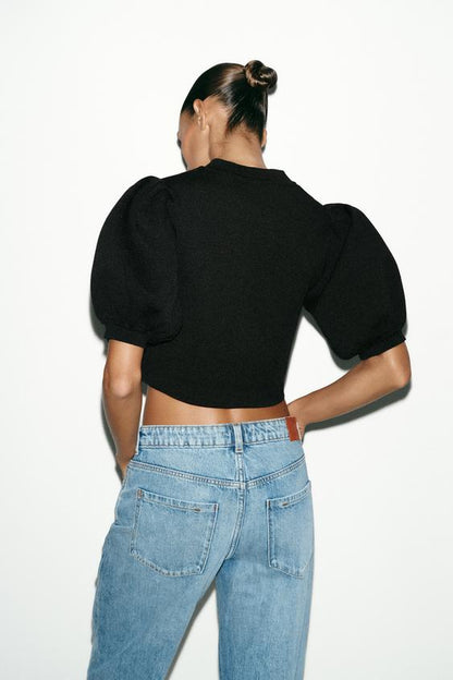 Top en maille à manches bouffantes