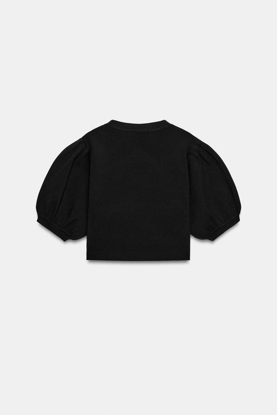 Top en maille à manches bouffantes