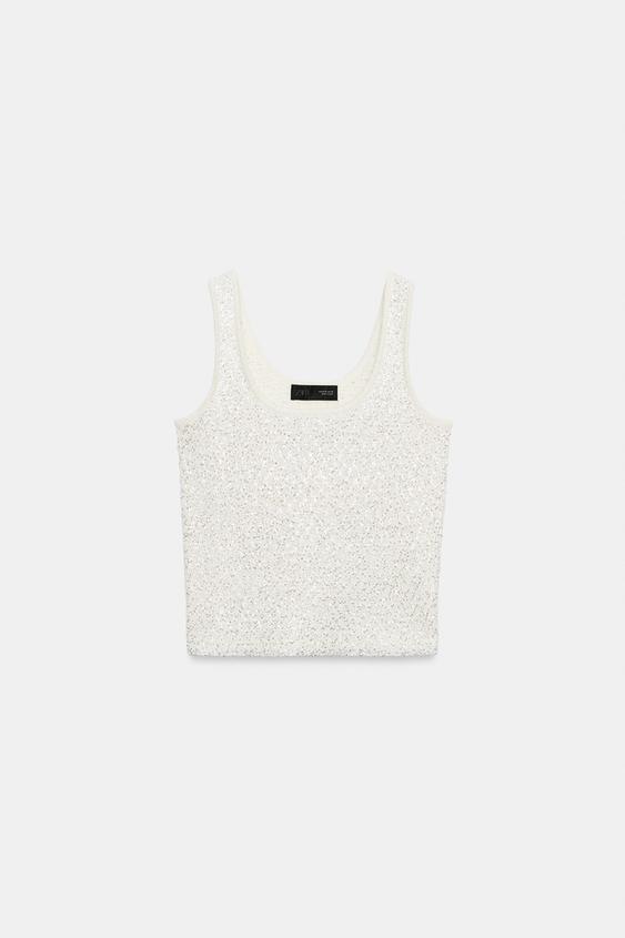 Top en maille à sequins et fil métallisé