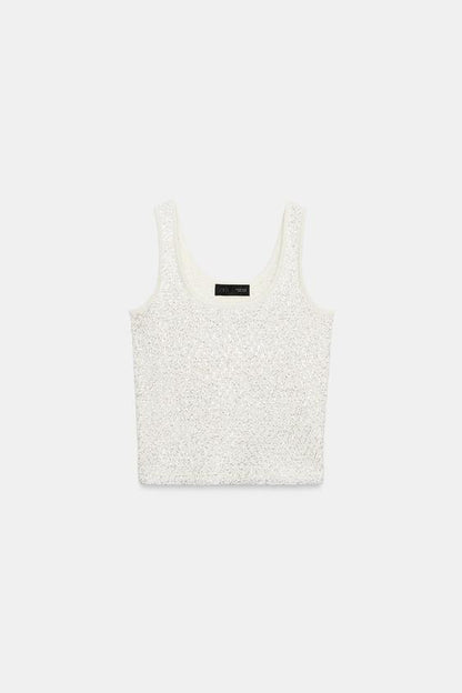 Top en maille à sequins et fil métallisé