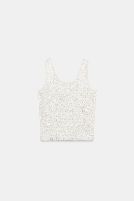 Top en maille à sequins et fil métallisé