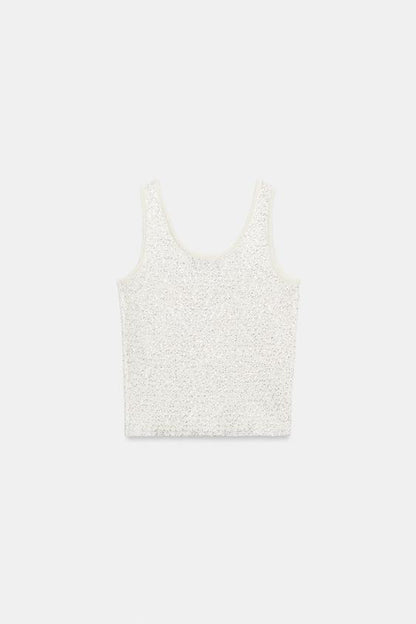 Top en maille à sequins et fil métallisé